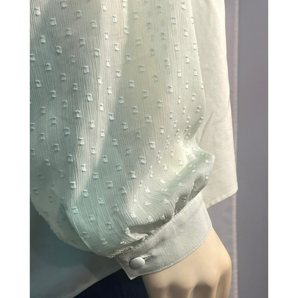 Isaac Mizrahi Live QVC Sz 16 Split V-Neck Blouse Sheer Puff Sleeves Mint Green - Picture 7 of 13